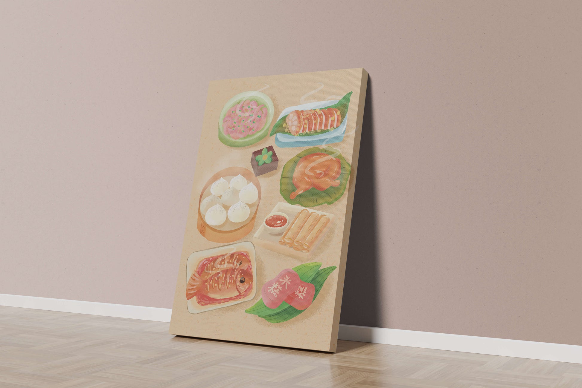 Colorful Representation of Asian Cuisine with Various Dishes