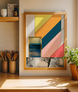 Abstract geometric art with textured colors and gold accents - Mi tienda