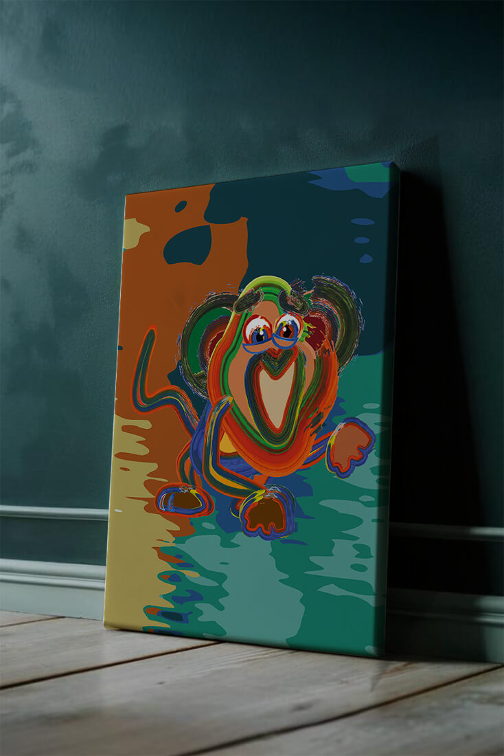 Ilustración abstracta y colorida de un mono con pinceladas audaces