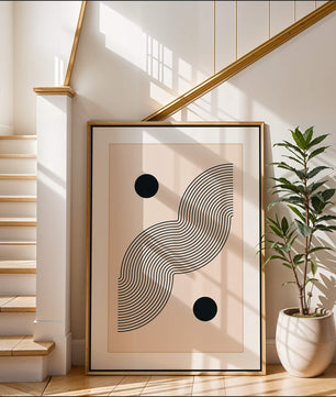 Abstract Minimalist Art with Black Wavy Lines and Circles - Mi tienda