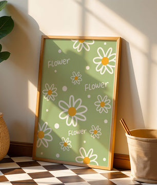 Estampado floral con margaritas sobre fondo verde