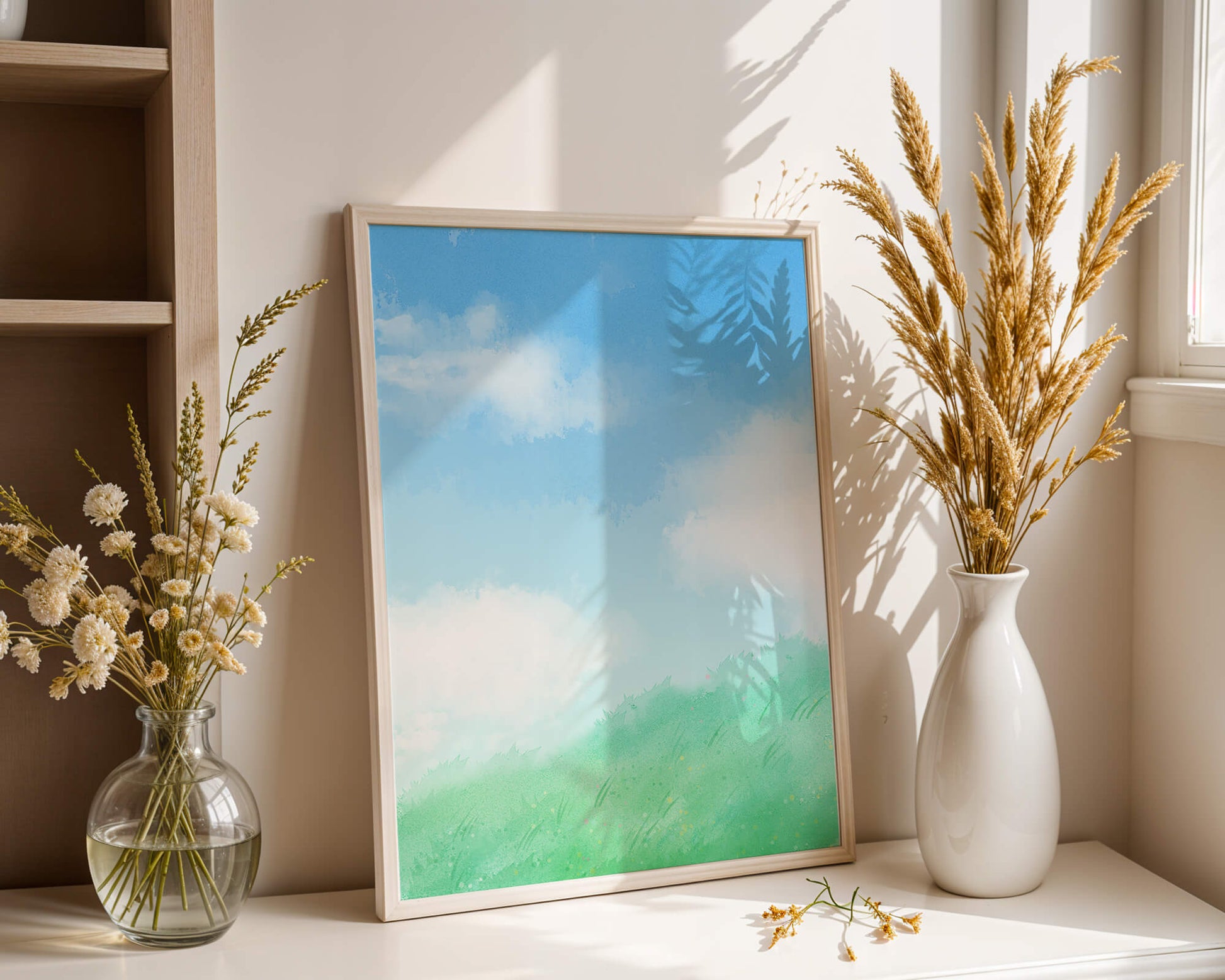 A Serene Landscape of Blue Sky and Green Grass