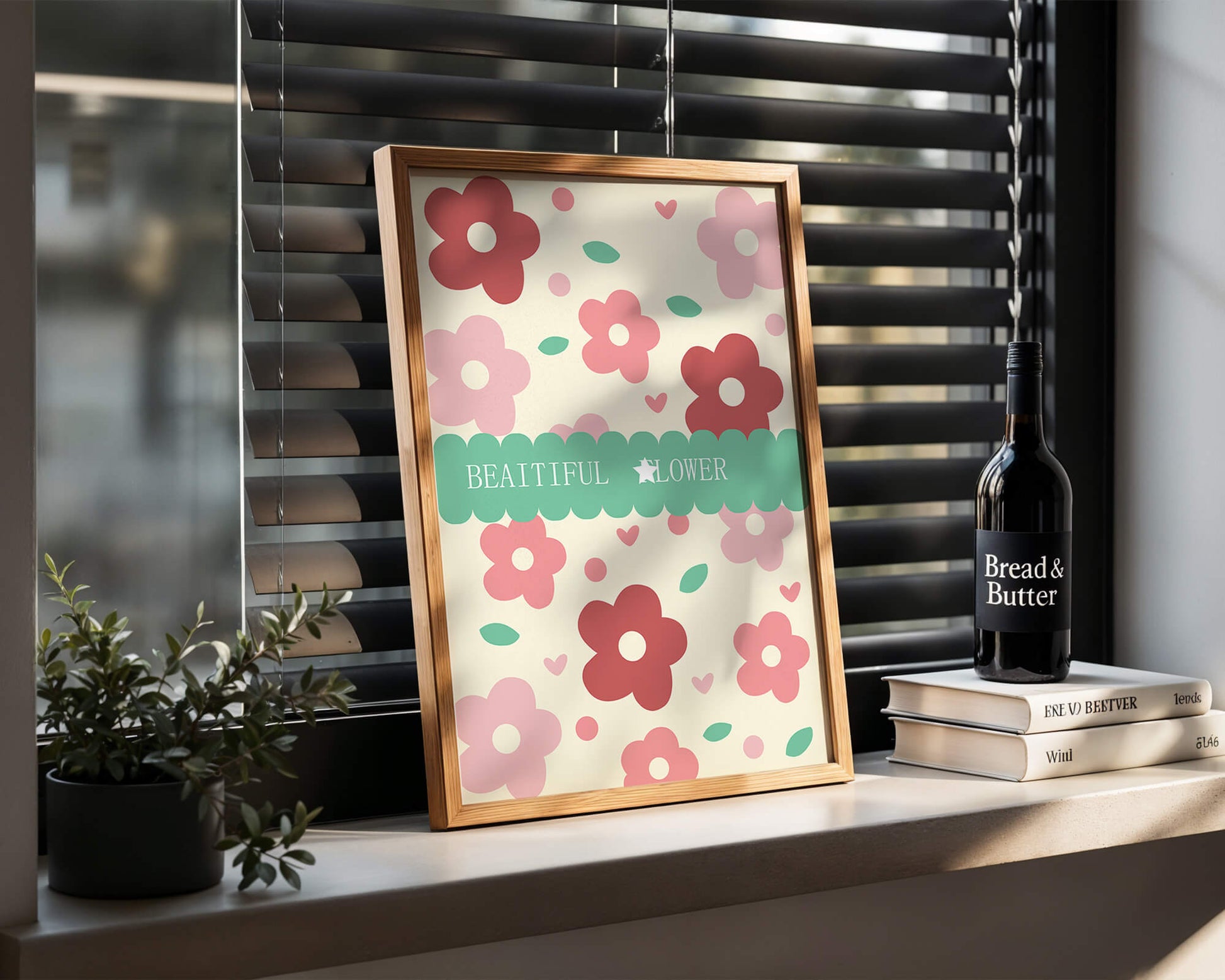 Floral pattern with retro color design and decorative text