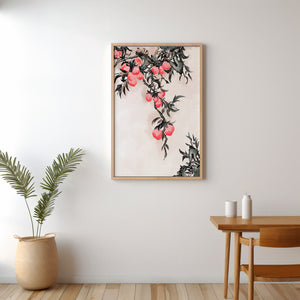 Watercolor Floral Illustration with Red Berries on Branch - Mi tienda
