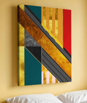 Abstract geometric design with gold accents and vibrant colors