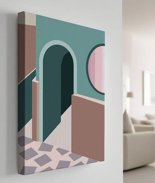 Abstract architectural scene with geometrical shapes