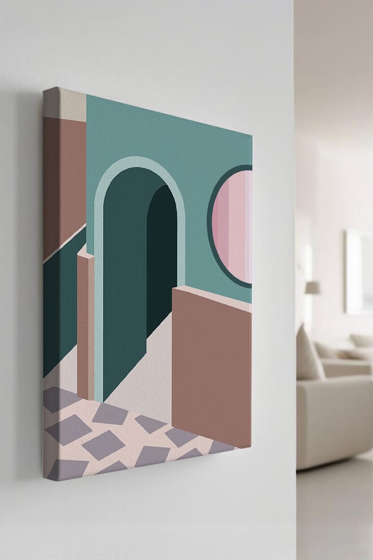 Abstract architectural scene with geometrical shapes
