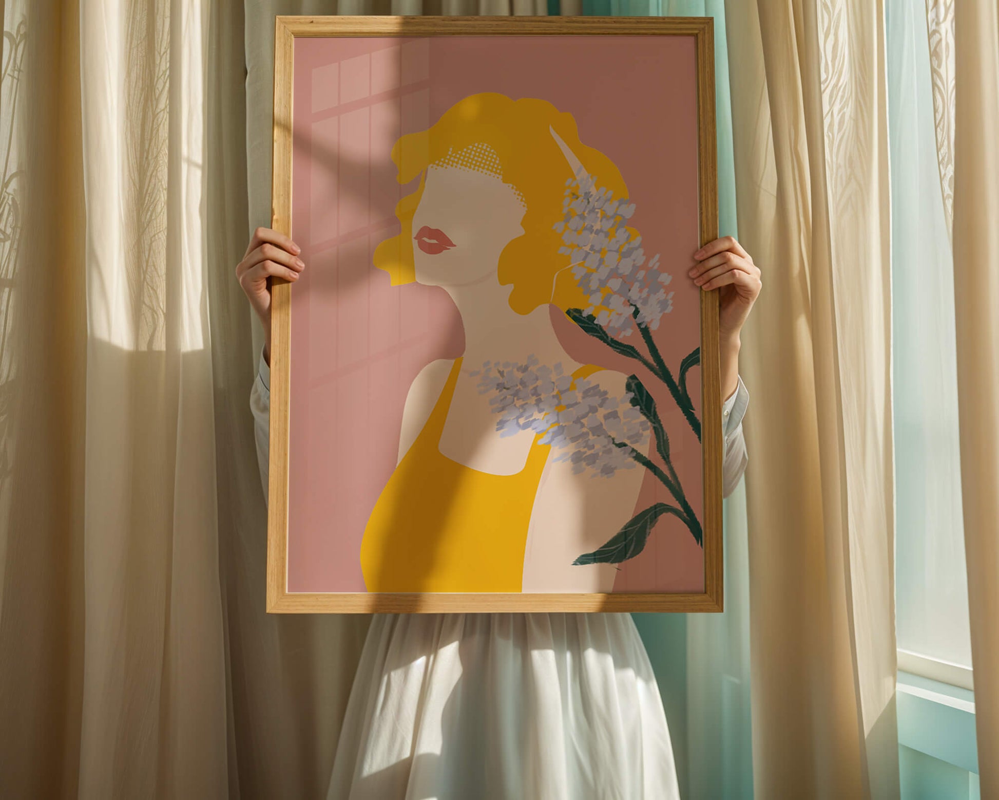 Abstract Portrait with Yellow and Lavender Accents