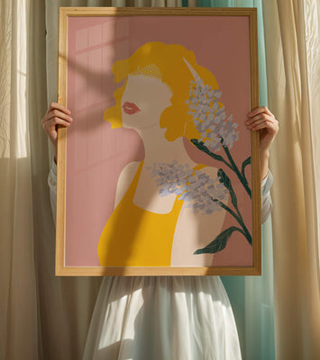 Abstract Portrait with Yellow and Lavender Accents