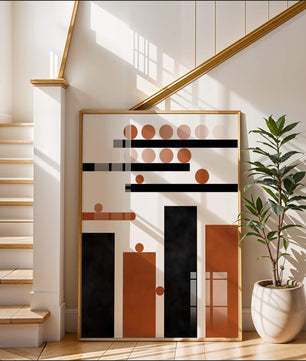 Abstract Geometric Art with Circles and Bars in Earth Tones