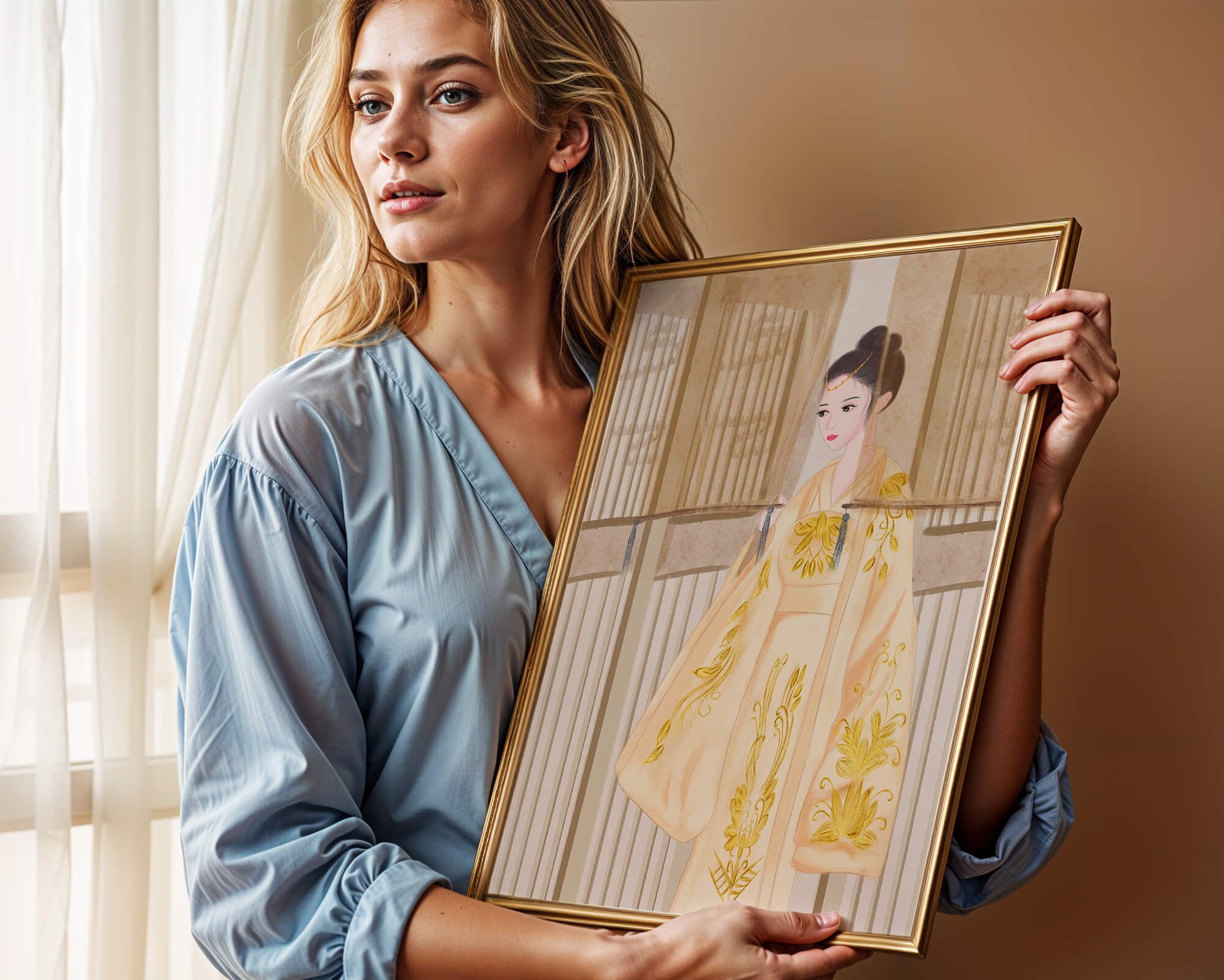 Traditional Chinese attire with gold embroidery and elegant design