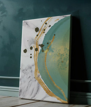 Elegant abstract design with gold accents and teal hues