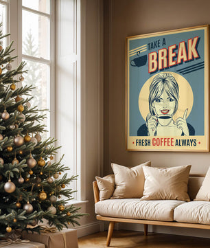 Retro Coffee Break Poster with Woman Holding a Cup - Mi tienda