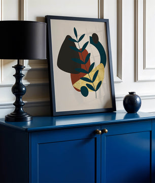 Abstract Botanical Composition with Geometric Shapes and Gold Accent - Mi tienda