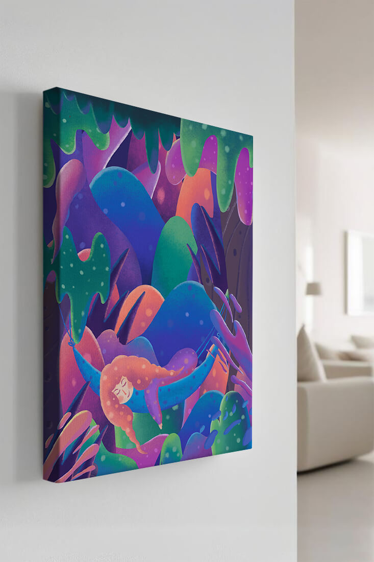 Selva surrealista onírica con mujer dormida