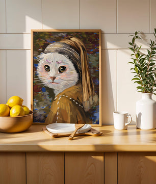 Retrato caprichoso de un gato en estilo clásico con pinceladas detalladas