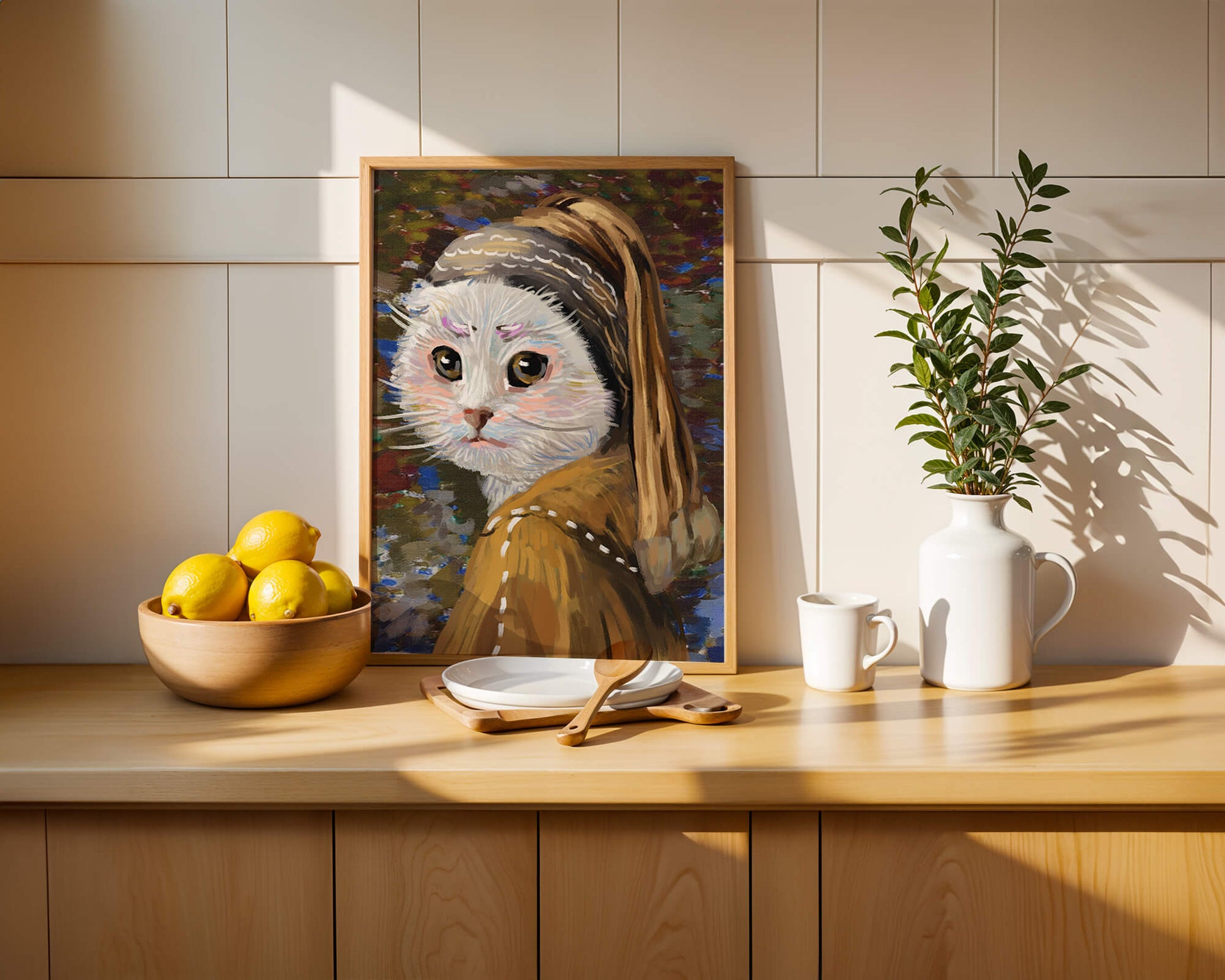 Retrato caprichoso de un gato en estilo clásico con pinceladas detalladas