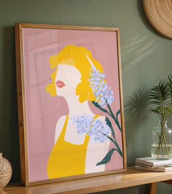 Abstract Portrait with Yellow and Lavender Accents