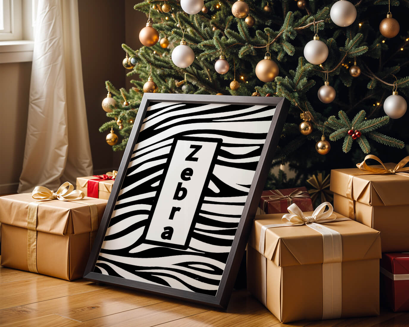 Elegant zebra print design with bold text accent