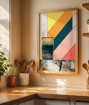 Abstract geometric art with textured colors and gold accents - Mi tienda