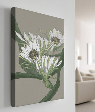 Beautiful botanical illustration of white blooming flowers with green leaves