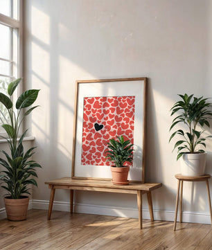 Pattern Of Red And Black Hearts On A Light Pink Background - Mi tienda