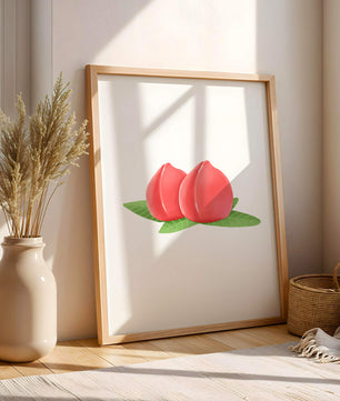 Ilustración realista de melocotones jugosos con hojas verdes