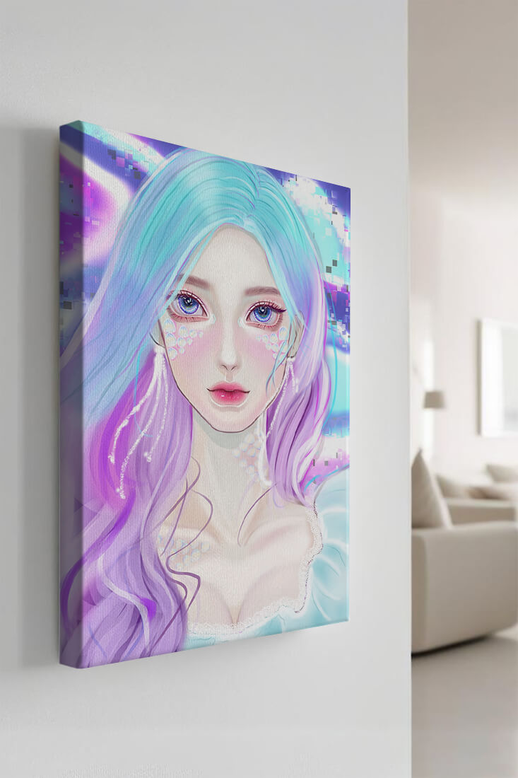 Fantasy portrait of a woman with pastel hair and vibrant features