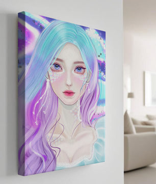 Fantasy portrait of a woman with pastel hair and vibrant features