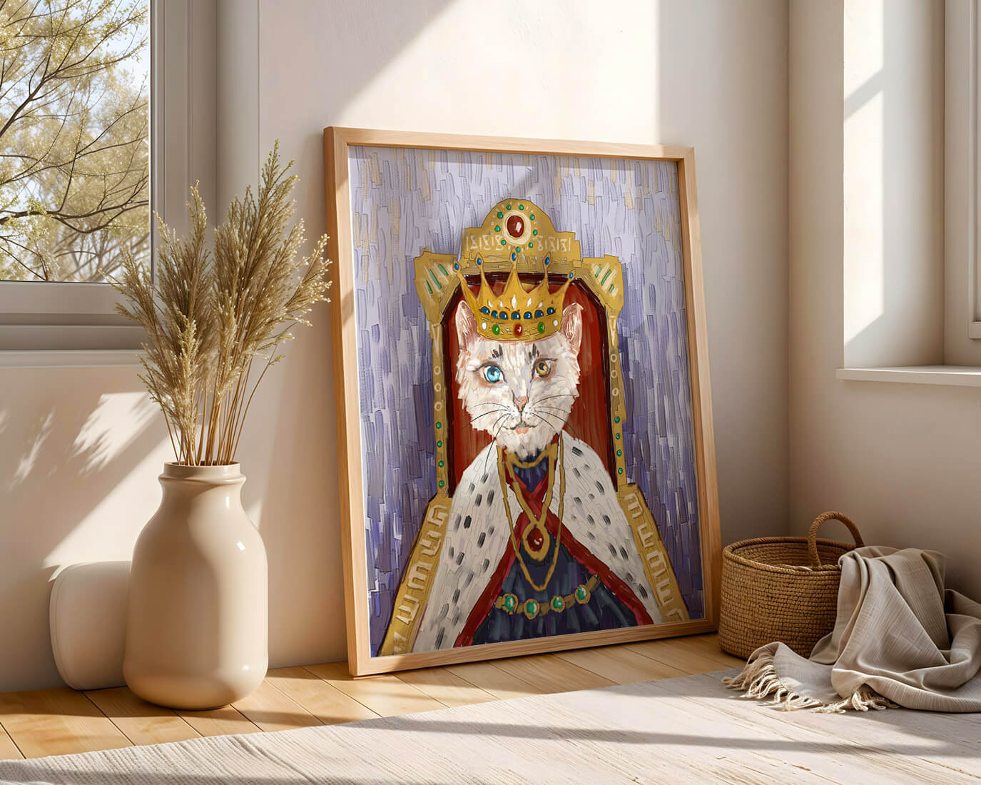 Majestic feline portrait with a golden regal crown