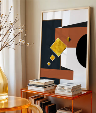 Abstract geometric art with gold accents and bold colors - Mi tienda