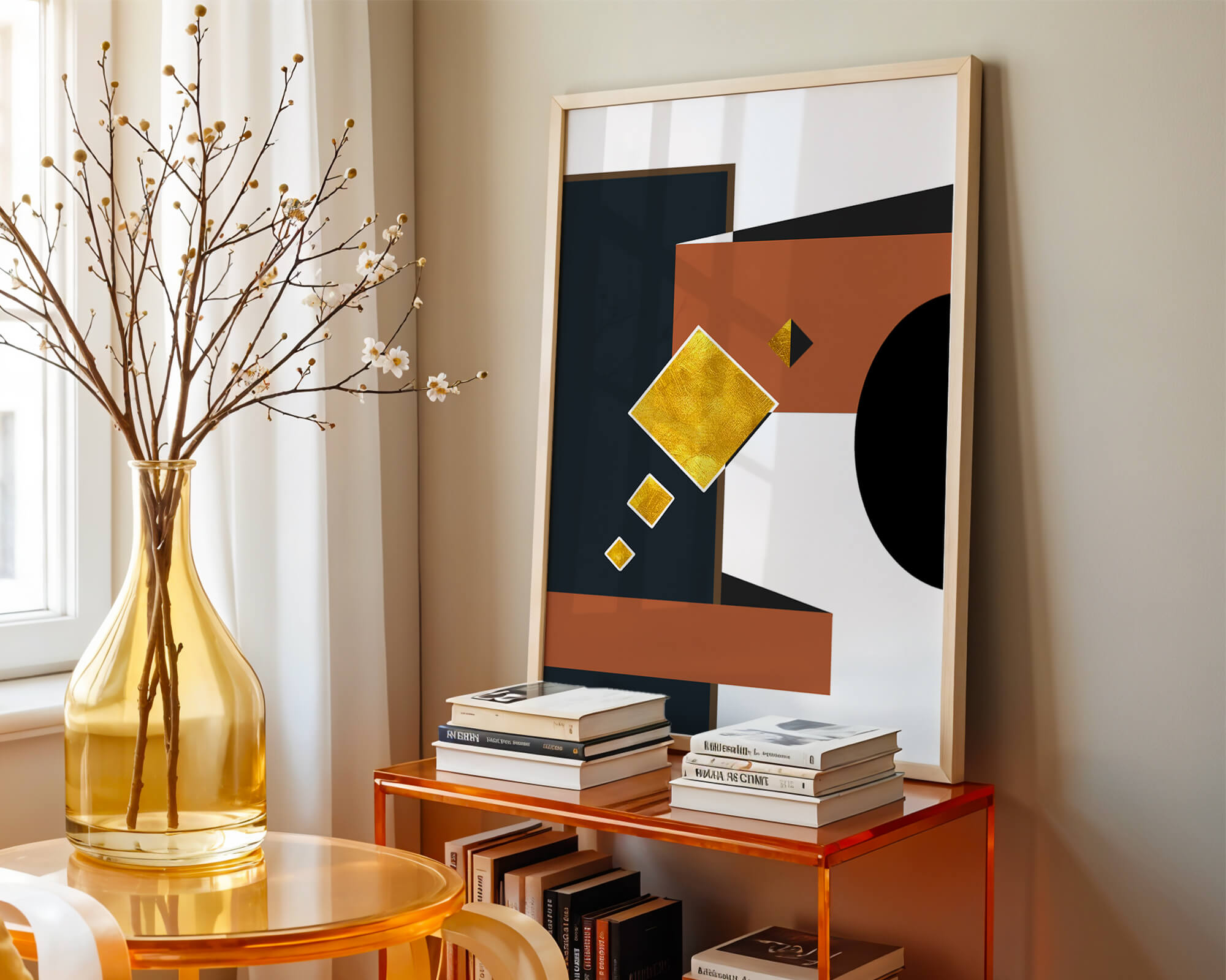 Abstract geometric art with gold accents and bold colors - Mi tienda
