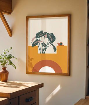 Abstract Botanical Art with Snail and Geometric Shapes - Mi tienda