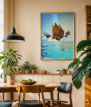 Majestic Sea Cliffs and Sailboats in Serene Landscape
