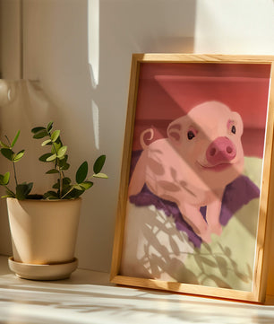 Una encantadora ilustración de un lechón con un fondo cálido