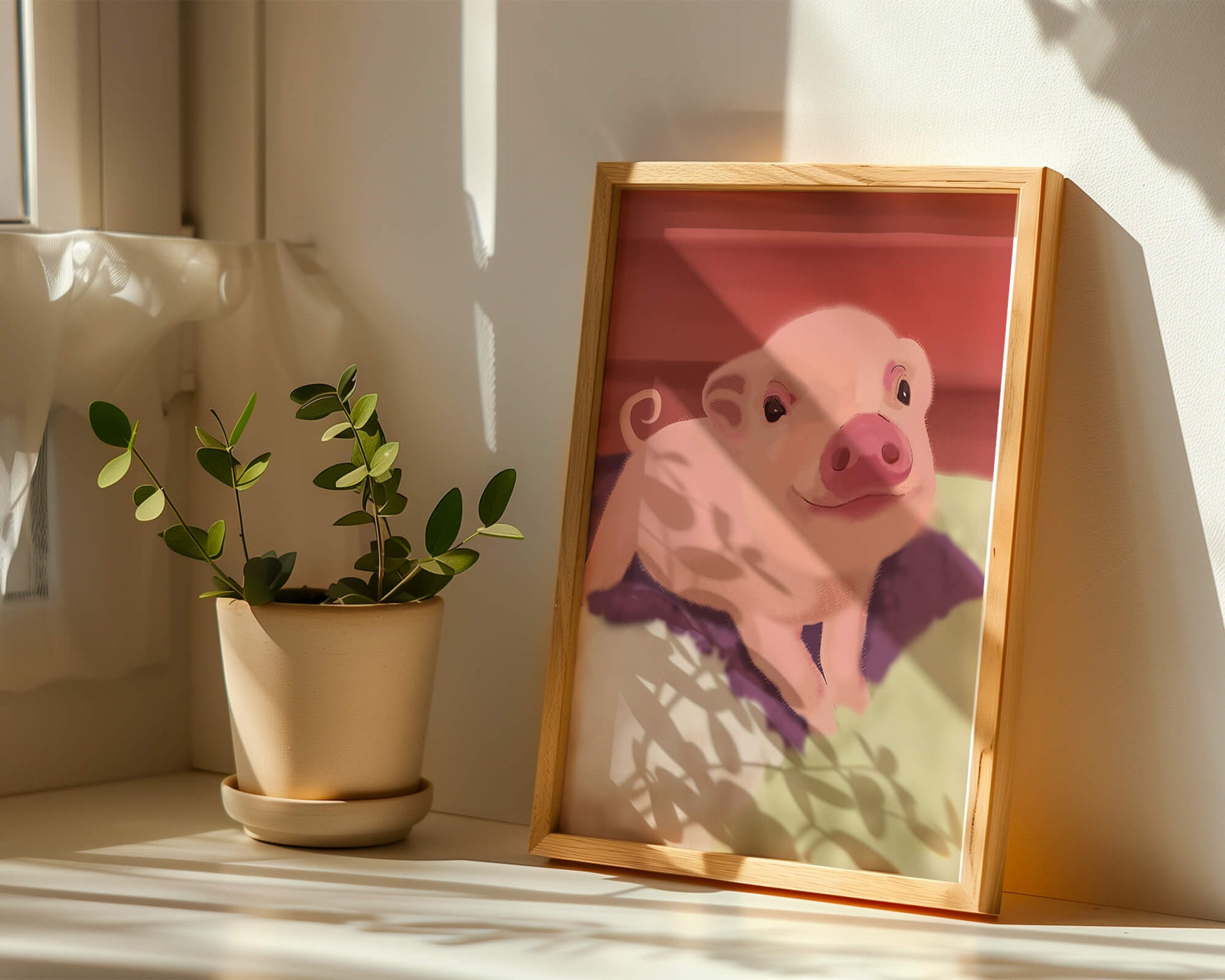 Una encantadora ilustración de un lindo cerdito con un fondo cálido.