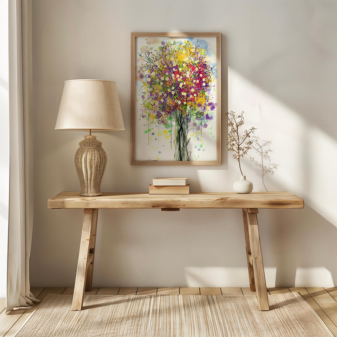 Abstract expressionist floral tree with vibrant colors