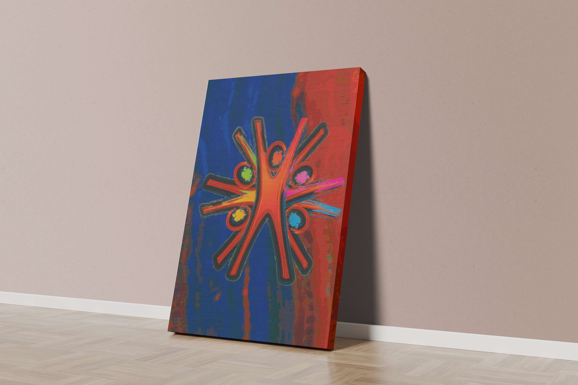 Abstract art with dynamic figures and vibrant colors