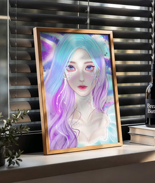 Fantasy portrait of a woman with pastel hair and vibrant features