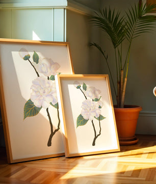 Delicate blooming flowers with lush leaves in elegant design