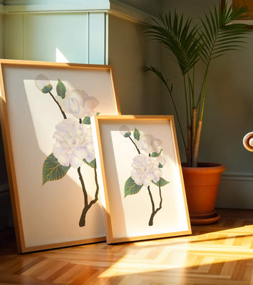 Delicate blooming flowers with lush leaves in elegant design