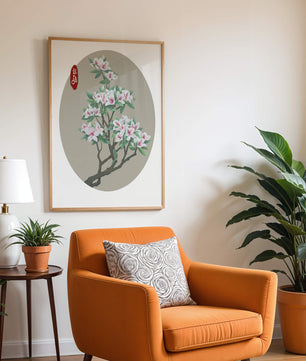 Obra floral delicada con magnolias en flor en estilo oriental