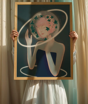Portrait fantastique onirique avec une silhouette éthérée aux cheveux roses