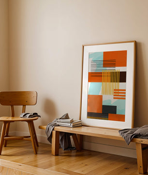 Abstract Geometric Composition with Gold and Orange Elements - Mi tienda