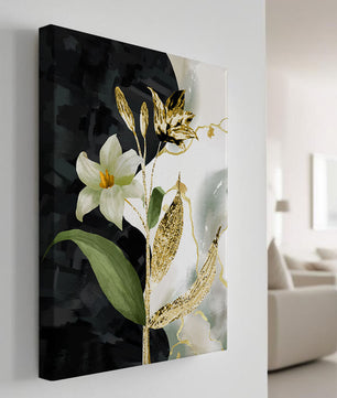 Diseño floral abstracto con detalles dorados y oscuros