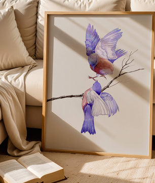 Elegante ilustración acuarela de dos pájaros en una rama