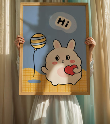 Adorable cartoon bunny with balloon and heart illustration