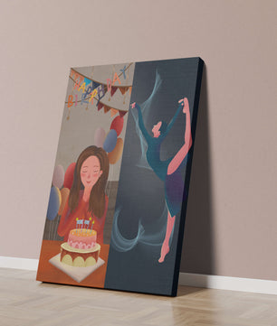 Geburtstagsfeier-Illustration mit Kuchen und Tanzfigur