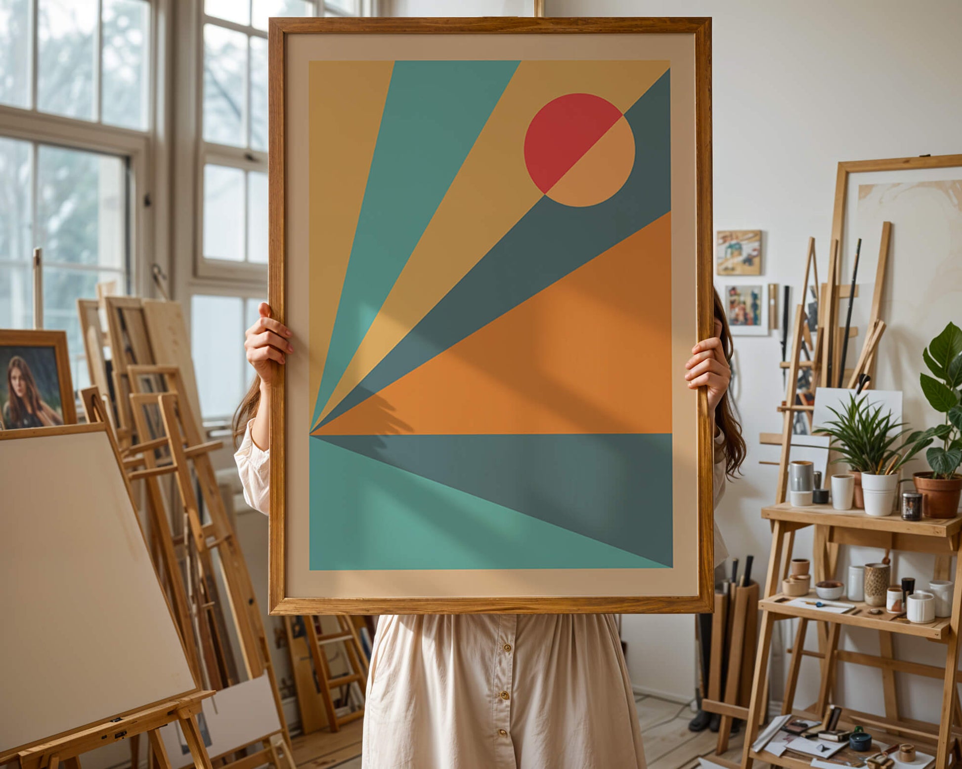 Geometric Abstract Art with Bold Colors and Circles
