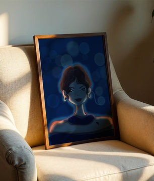 Illustration d'une femme avec des lumières bokeh et des boucles d'oreilles élégantes